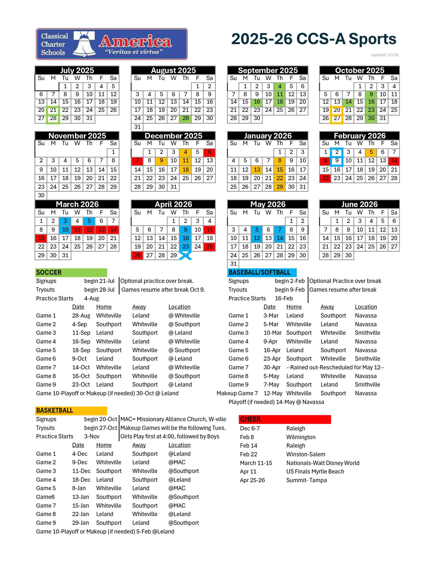 Click for Sports Calendar